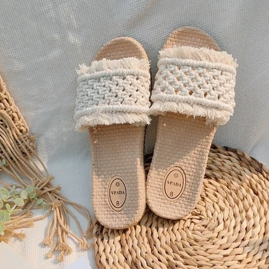 Ivory Macramé Slides