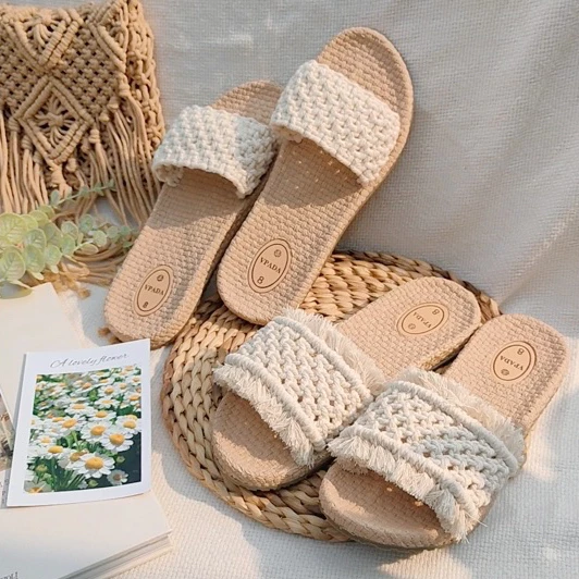 Ivory Macramé Slides